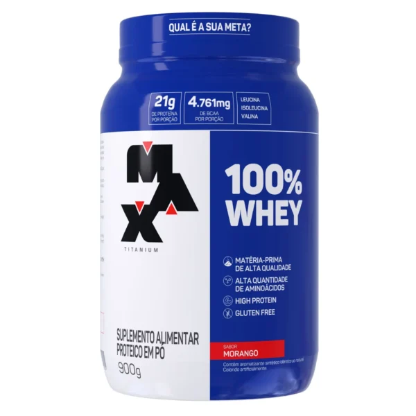 100% Whey Morango 900g Max Titanium