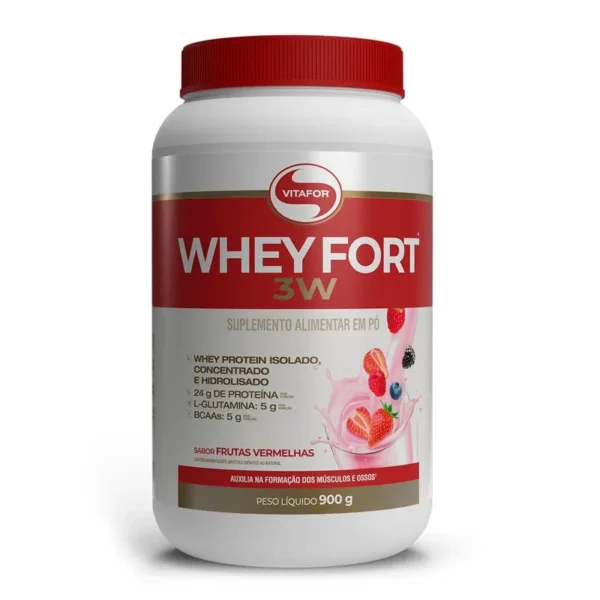 Whey Fort 3W 900g Frutas Vermelhas Vitafor