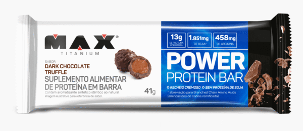 Barra Power Protein Dark Chocolate Truffle Caixa C/12X41g Max Titanium - Imagem 2