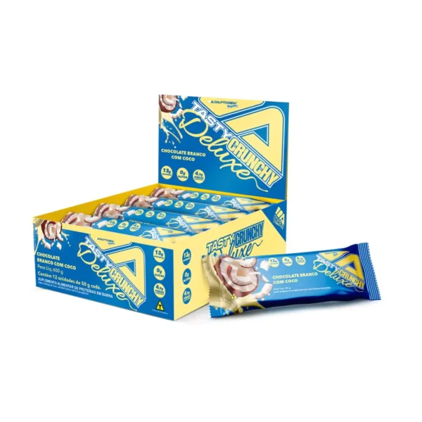 Barra de Proteína Tasty Crunchy Deluxe Chocolate c/Coco 50g Caixa c/12 unid. Adaptogen