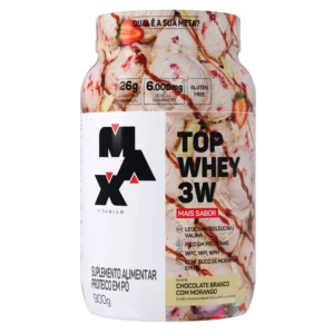 Top Whey 3W +Sabor Chocolate Branco C/Morango 900G Max Titanium